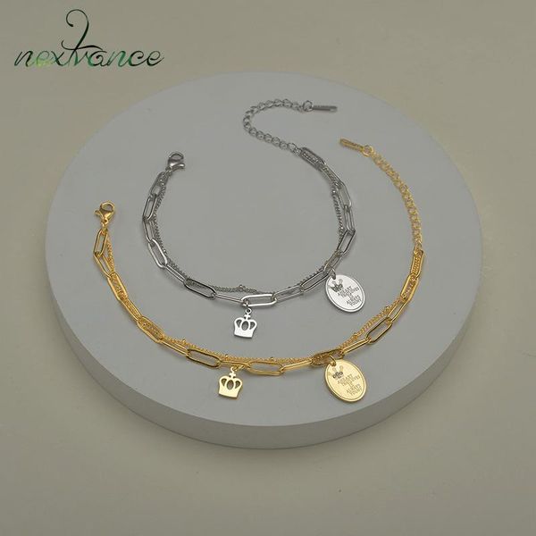 

charm bracelets nextvance fashion stainless steel bracelet crown round loveforever bangle for women lover anniversary gift jewelry, Golden;silver