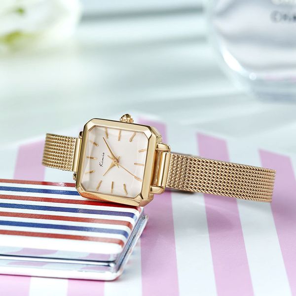 

/ kimio fashion women's french small square temperament lady quartz watch woman 6236, Slivery;brown