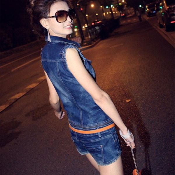 

two piece dress vests qualtiy womens denim high 2021 autumn sleeveless ripped holes button fashion jeans vest solid female suit yfy895, White