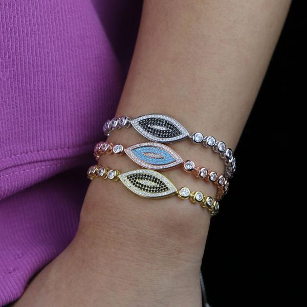 

charm bracelets simple design evil eye bracelet for women gold silver color tennis chain adjustable female crystal jewelry gift, Golden;silver