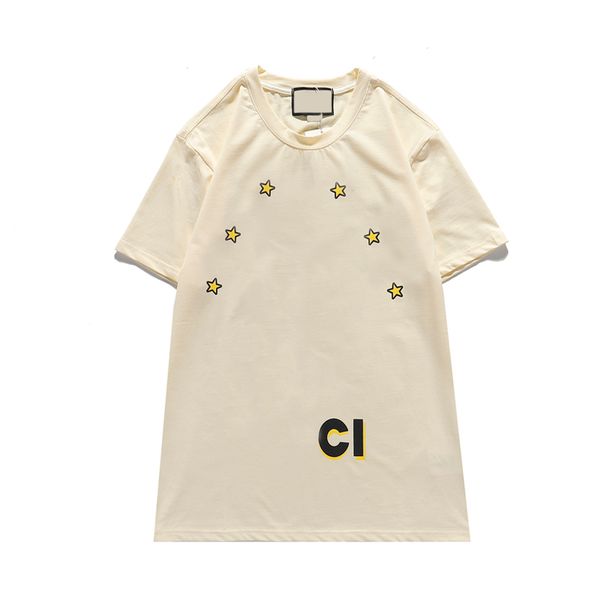 

summer fashion womens t-shirt casual loose round neck short sleeve printed breathable clothes star decoration couple outfit, White