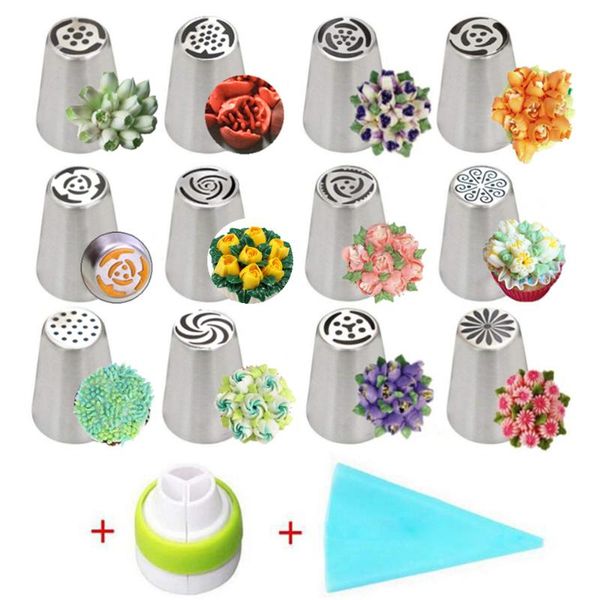 

baking & pastry tools stainless steel russian nozzles 14pcs tulip icing piping