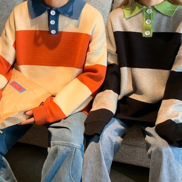 

men's sweaters sweater 2021 autumn winter slim solid color stripe print turtleneck loose leisure personality youth wear, White;black