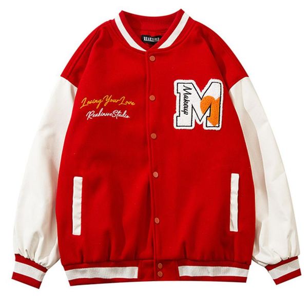 

men's jackets anime letter m embroidery baseball jacket men autumn harajuku streetwear hip hop fashion oversized korean varsity coat, Black;brown