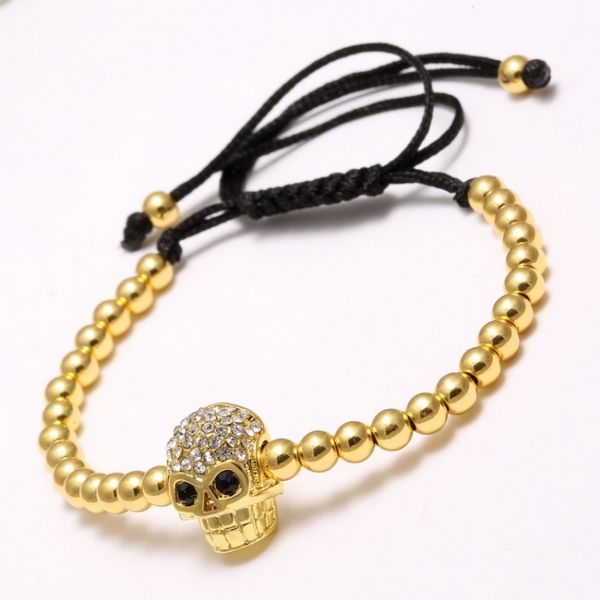 

new classic design 4mm copper beads skull charm bracelet handmade woven jewelry wholesale, Golden;silver