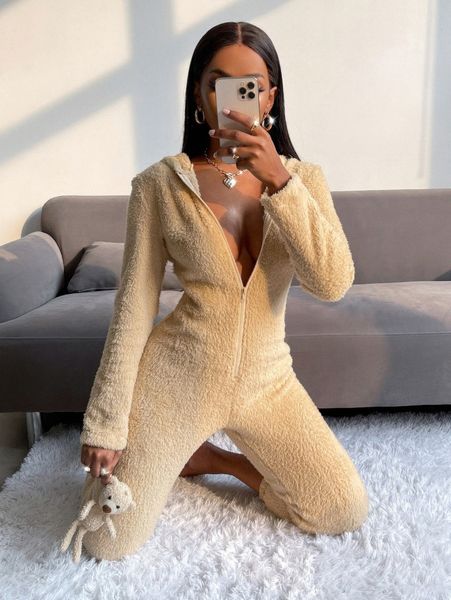 

sxy solid zipper up hooded jumpsuit u3nv#, White