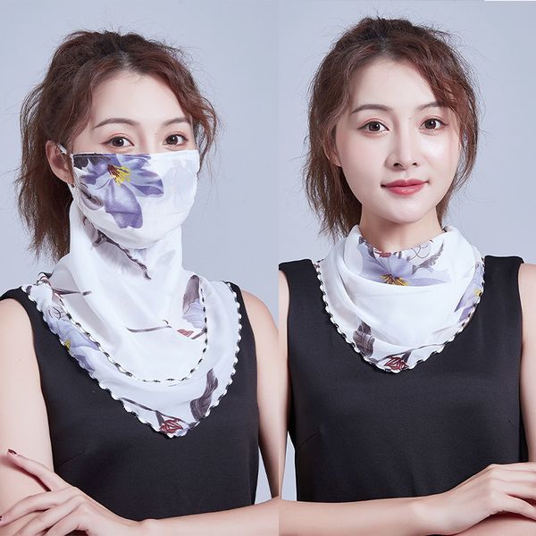 

and spring summer sun mask neck protection women's thin chiffon breathable riding adjustable small scarf