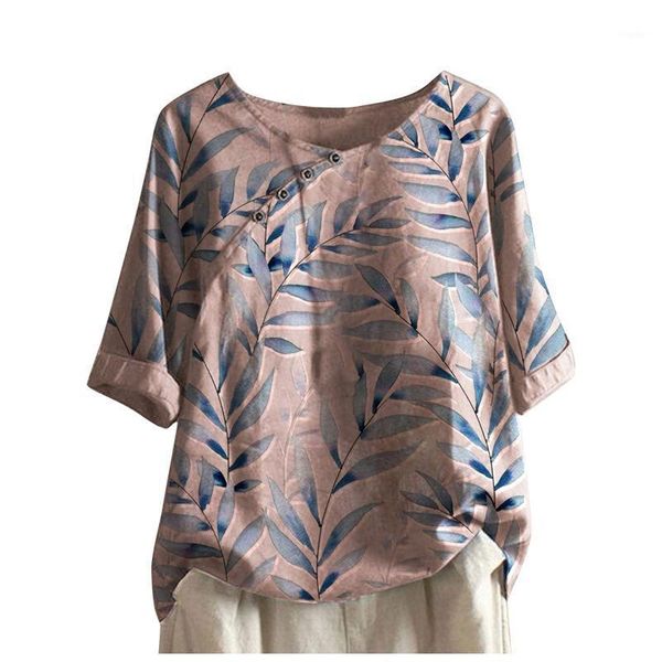 

women's blouses & shirts vintage slant button flower print blouse summer thin three quarter sleeve loose classic lady shirt#f3, White