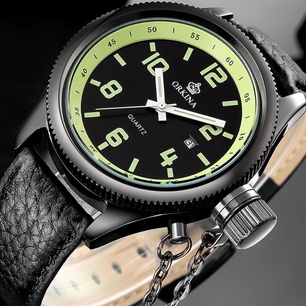 

men's watches fashion analog quartz watch with date military waterproof black leather strap wristwatch for man wristwatches, Slivery;brown