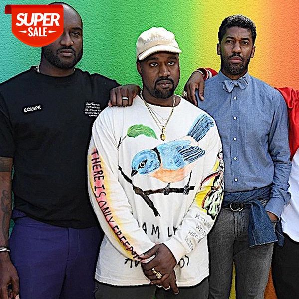 

men's brand net celebrity fog style student kanye and lark bird graffiti long-sleeved t-shirt #ct6j, White;black