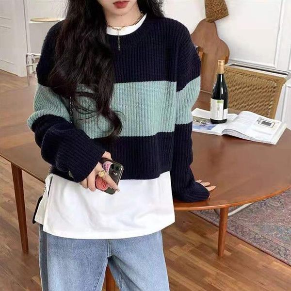 

women's sweaters autumn and winter 2021 long-sleeved loose korean style wear lazy short knit sweater jacket, White;black