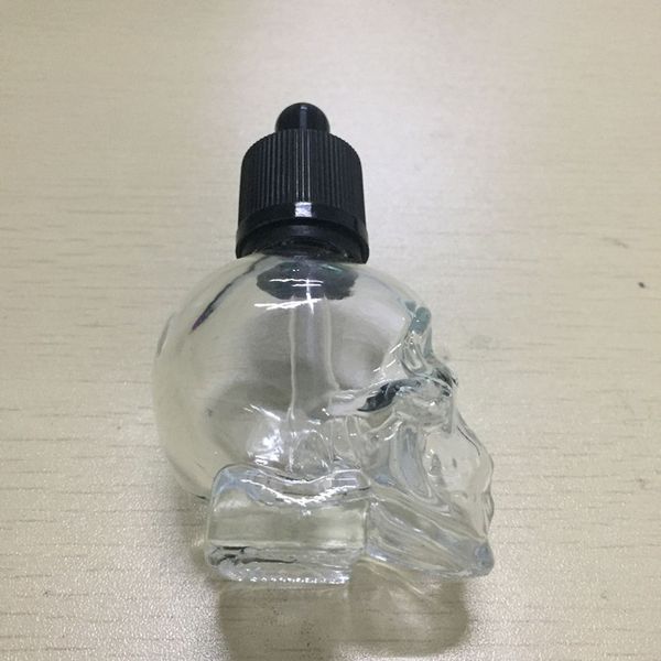 

factory outlet 15ml 30ml empty dropper skull glass bottles jars eliquid juice clear with childproof tamper evident cap for ejuice