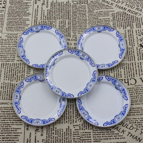 

stainless steel side dish, enamel old nostalgic color soup plate, flat multi-purpose plate bowls