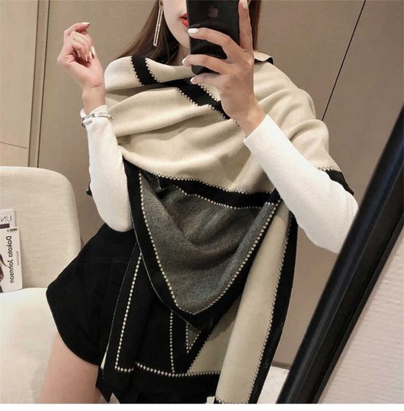 

2021 imitation cashmere scarf women wter sprg and autumn shawl dual-purpose bib for warmth winter, Blue;gray