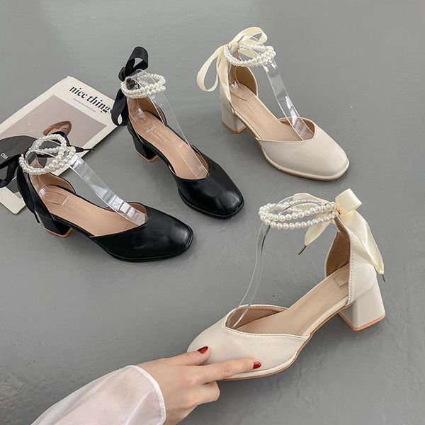 

sandals straps shoes closed toe 2021 women's summer heels med suit female beige lace up pearl girls medium comfort black blo