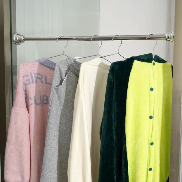 

punch-shower rod stainless steel curtain pole towel clothing hanging drying bathroom expansion rail curtains
