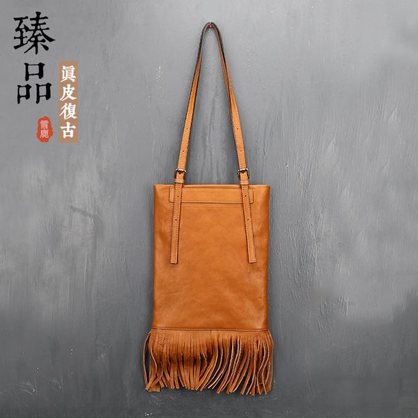 

2020 cowhide new bags tassel ladies handbags, bags, layer shoulder leather xwhdc