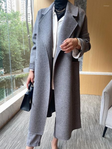 

women's wool & blends autumn coat long fashionable keeps you warm, Black