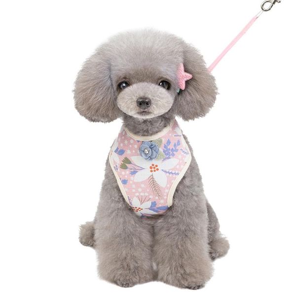 

dog collars & leashes adjustable quick release buckle pet elegant five-leaf flower print chest strap for cat dogs safety belt ceinture^25