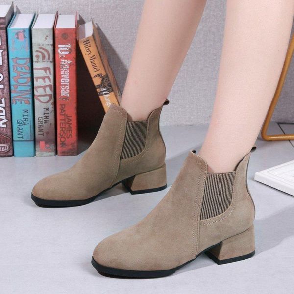 

boots fashion women winter shoes slip on solid ankle square heel warm short plush for botas largas mujer, Black