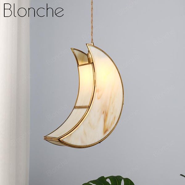 

pendant lamps japanese creative moon lights brass glass hanging lamp aisle porch bar restaurant balcony bedside home art decor