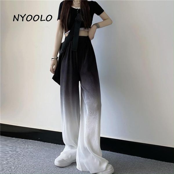 

women's pants & capris nyoolo novelty design elastic high waist gradient oversized wide leg women cloth summer ice silk thin goth baggy, Black;white