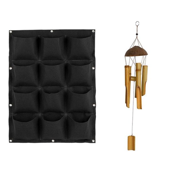 

decorative objects & figurines garden vertical planter multi pocket wall mount living growing bag felt & bamboo wind chimes