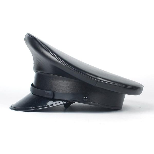 

wide brim hats 100% leather germany officer visor cap army hat cortical military cosplay halloween size m  xxl, Blue;gray