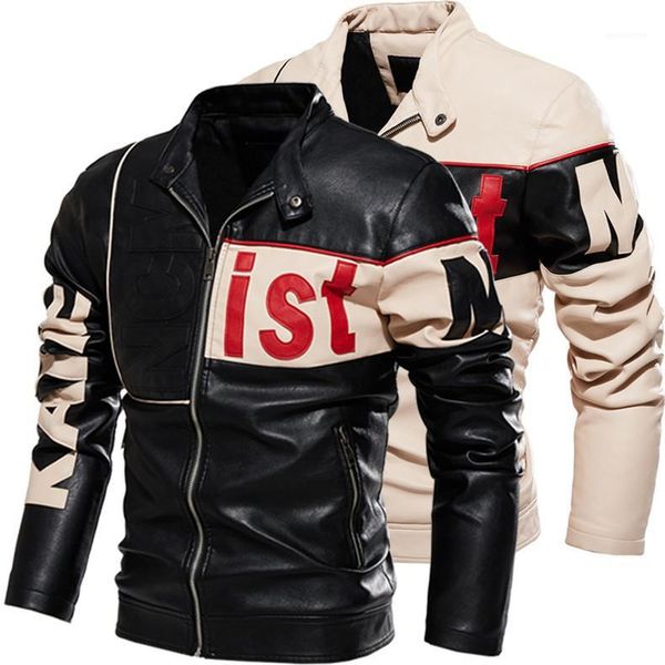 

designer jacket letter print fashion panelled biker coat zipper stand collar male clothing autumn winter mens, Black;brown