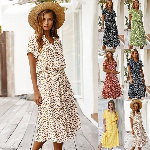 

casual holiday summer a line women dresses loose beach bohemian leopard print shirt, Black;gray