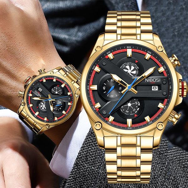 

wristwatches 2022 nibosi brand watch for men luminous sport chronograph waterproof stainless steel quartz watches mens relogio masculino, Slivery;brown