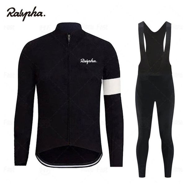 Maglia da ciclismo nera primavera autunno Set da uomo manica lunga Ropa Ciclismo Abbigliamento da bicicletta Pantaloni con bretelle MTB Uniforme da bici 220301