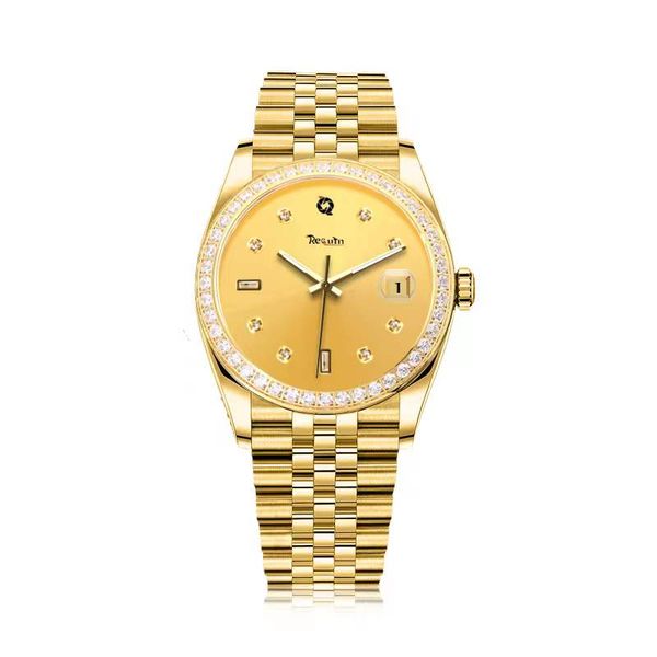 

luxury watch men 116243 requin brand asian movement 2813 gold stainless steel case double row diamond calendar automatic mechanical date jus, Slivery;brown