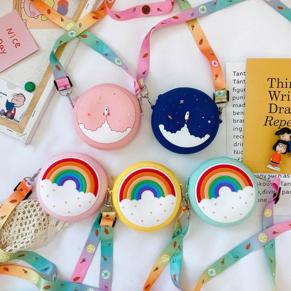 

storage bags children messenger bag adjustable wide strap travel handbag kids crossbody girl cartoon round rainbow donut mini purse