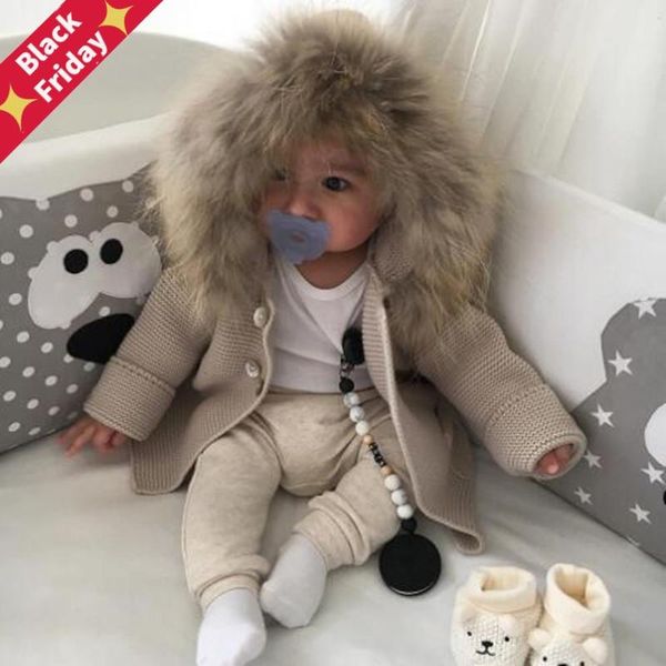 

boys girls hooded knitted sweaters hairy neckline double-breasted cartoon ear outerwear khaki gray colors 6-24m pullover, Blue