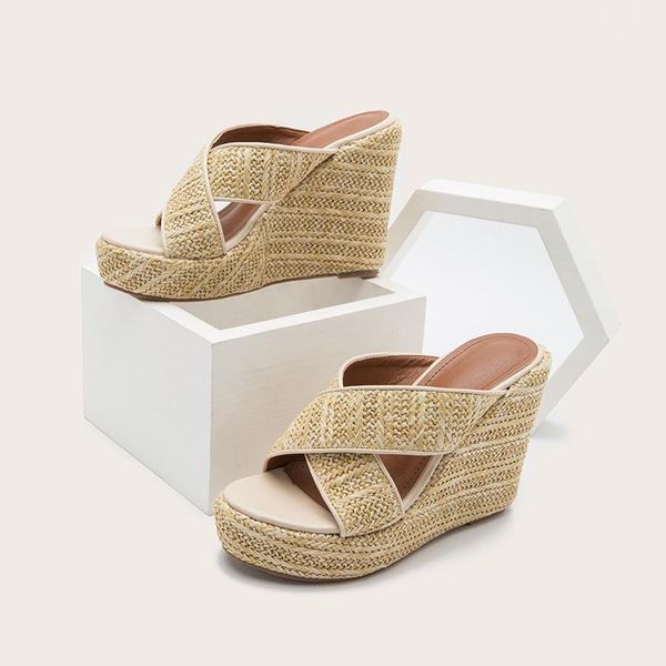 

low shoes woman 2021 big size square heel on a wedge female slippers platform block summer fabric scandals rome slides pu ru, Black