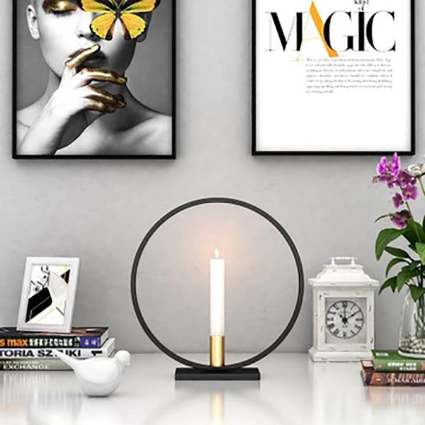 

decorative objects & figurines nordic style holiday party iron black gold candle holder for wedding bar home decor round simple candlestick