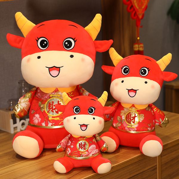 

Cute Lucky Cattle Plush Toy Stuffed Animal Zodiac Mascot Red Cow Doll Toys for Kids Girls New Year Gift Birthday Present
