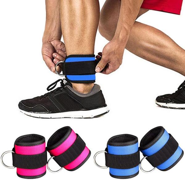 

1pair adjustable d-ring ankle strap buckle foot support protector gym leg pulley with sports fitness feet guard, Blue;black