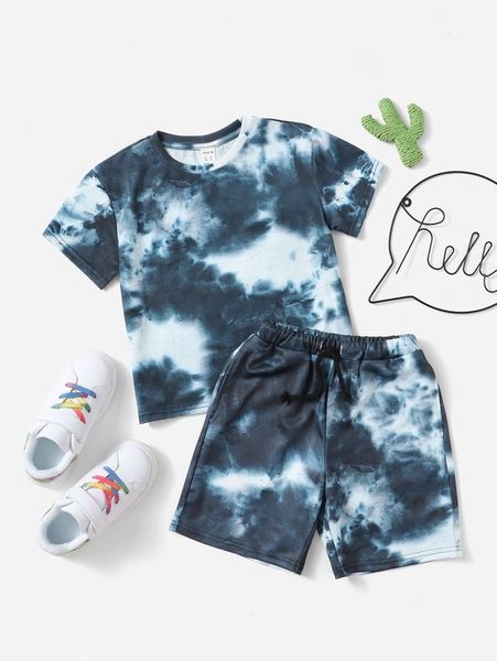

toddler boys tie dye tee & shorts set she, White
