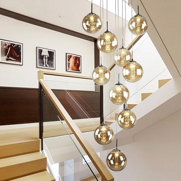 

chandeliers nordic glass ball pendant lights for staircase black lamp spiral g4 stair led lustre el stairwell lamparas