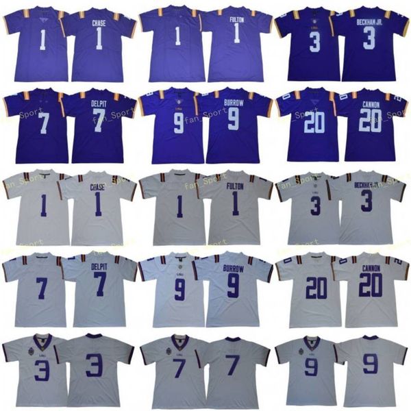

lsu tigers football jersey college joe burrow odell beckham jr. grant delpit tyrann mathieu leonard fournette patrick peterson cannon chase, Black