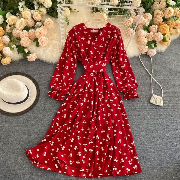 

casual dresses slim 2021 vintage love heart print v neck bandage dress autumn long party women high waist vestido de festa elegant tunic, Black;gray