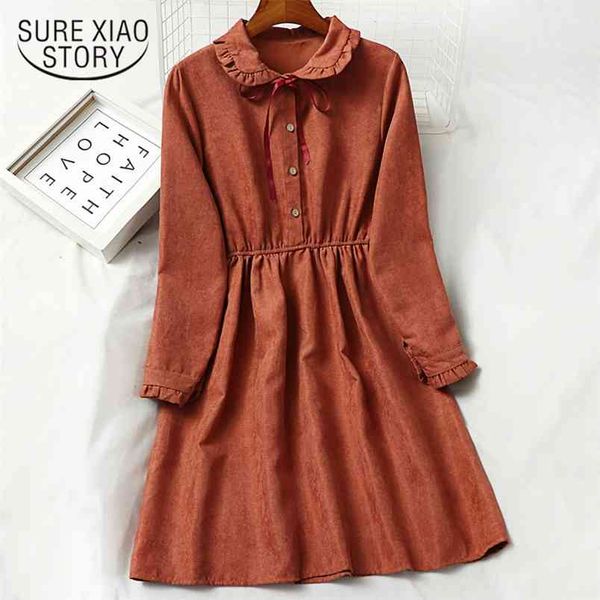 

vintage women dress a-line elegant corduroy es for autumn loose bow bodycon mini vestidos 12013 210506, Black;gray