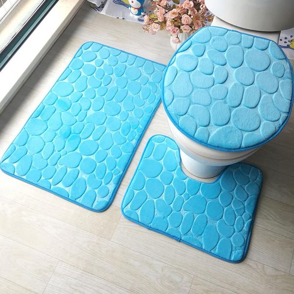 

3pcs/set anti-slip carpet toilet clean home shower soft absorbent pad polyester pebble pattern floor mats bathroom rug durable bath