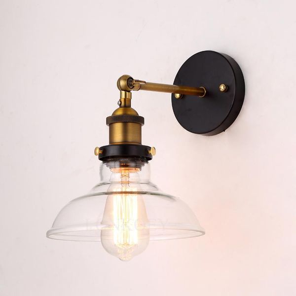 Lâmpada de parede Lâmpadas retrô industrial Lampshade Lâmpada de vidro de cobre antigo quarto Sconce Light Lumining 220V