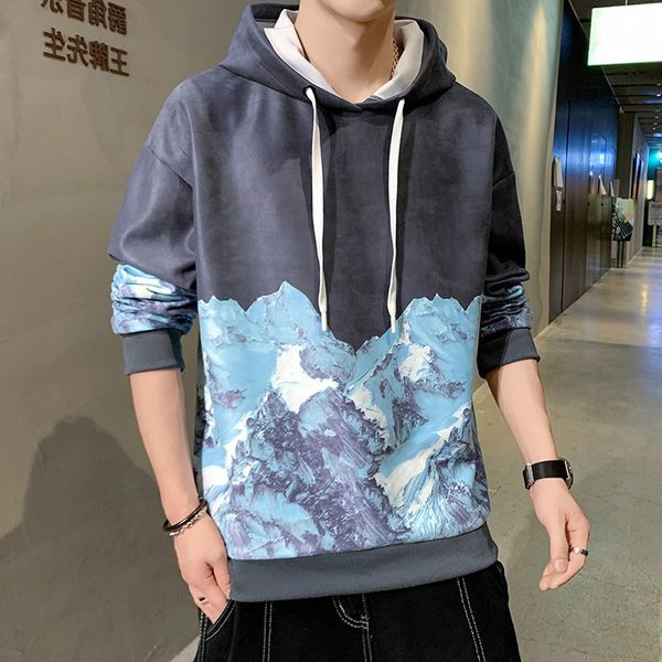 

men's and autumn 2021 spring hoodie loose fashion print pullover, Black