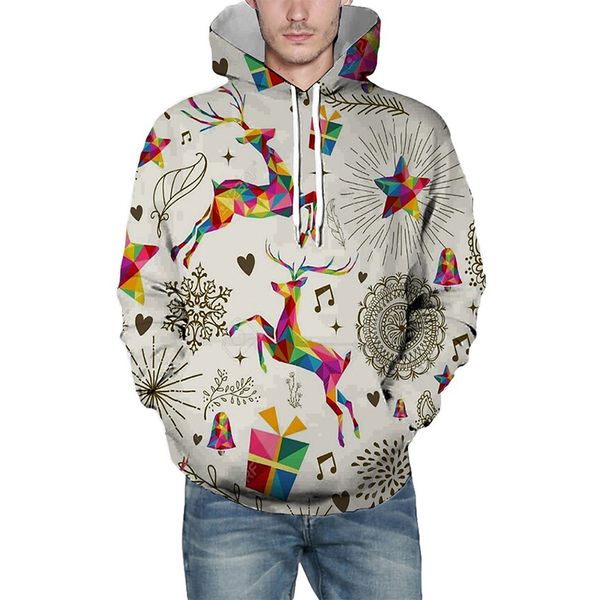 

christmas color deer pattern hoodie visual impact party punk gothic round neck sweater hoodie, Black