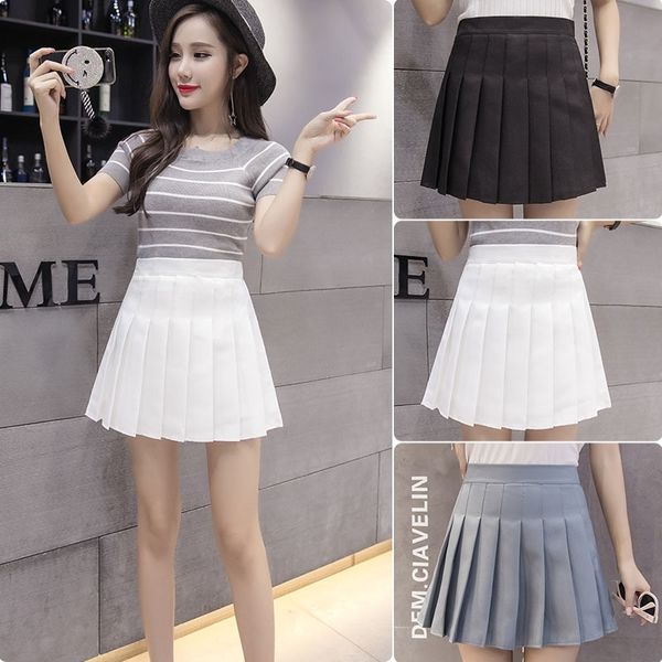 

high spring and summer student's korean plaid short elastic waist slim small fresh pleated skirt women's dress, Black