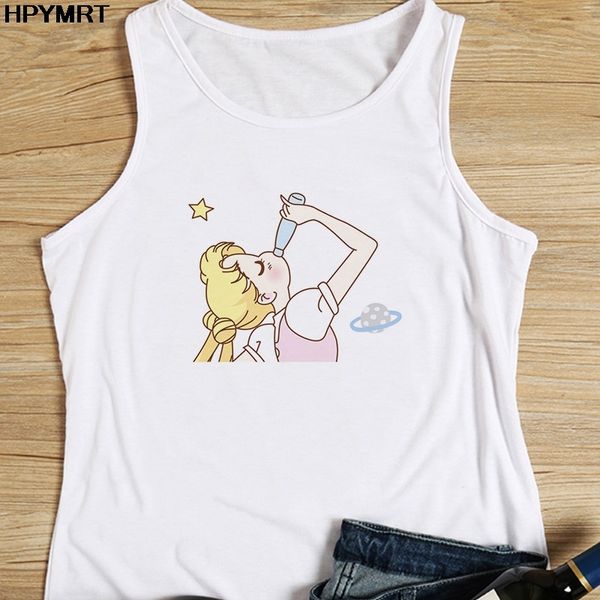 Mulheres Hot Summer Tank Tops Camisole Vest The Sailor Moon Cópia dos desenhos animados Tops Tee Feminino O-pescoço Casual Sleevelsexy Anima X0507